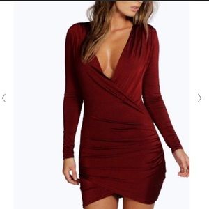 Boohoo Burgundy dress with ruched sides